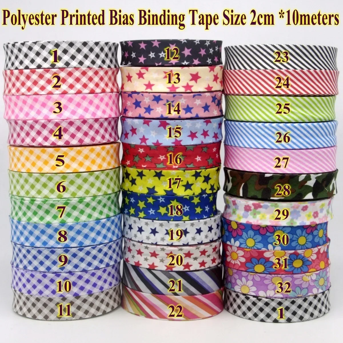 Binding Tape Bias - Polyester Checks Stars Stripes Patterns Bias