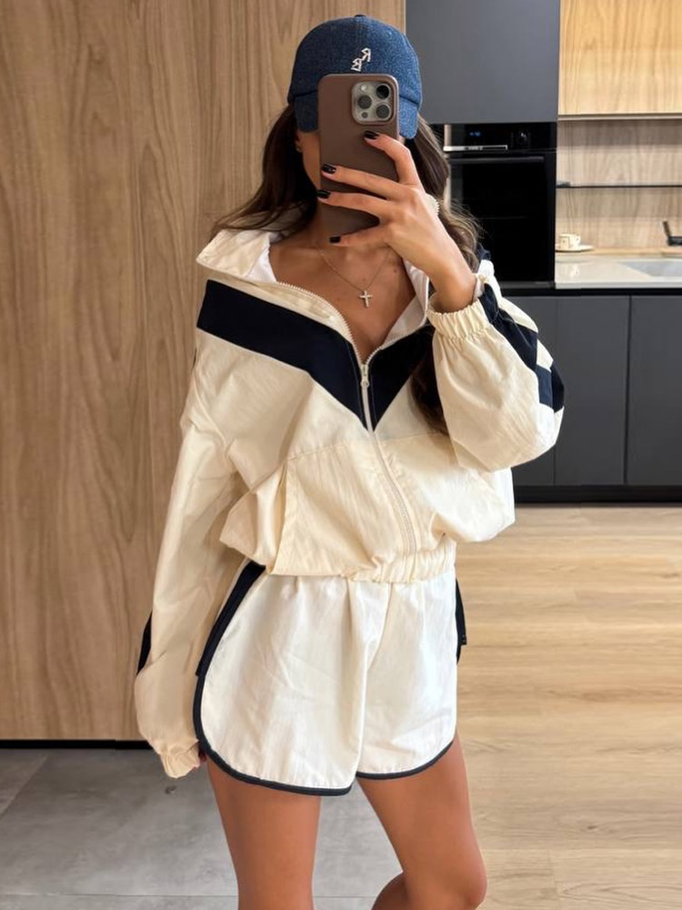 Sewing Jackets - Contrast Shorts Two Piece Set Women