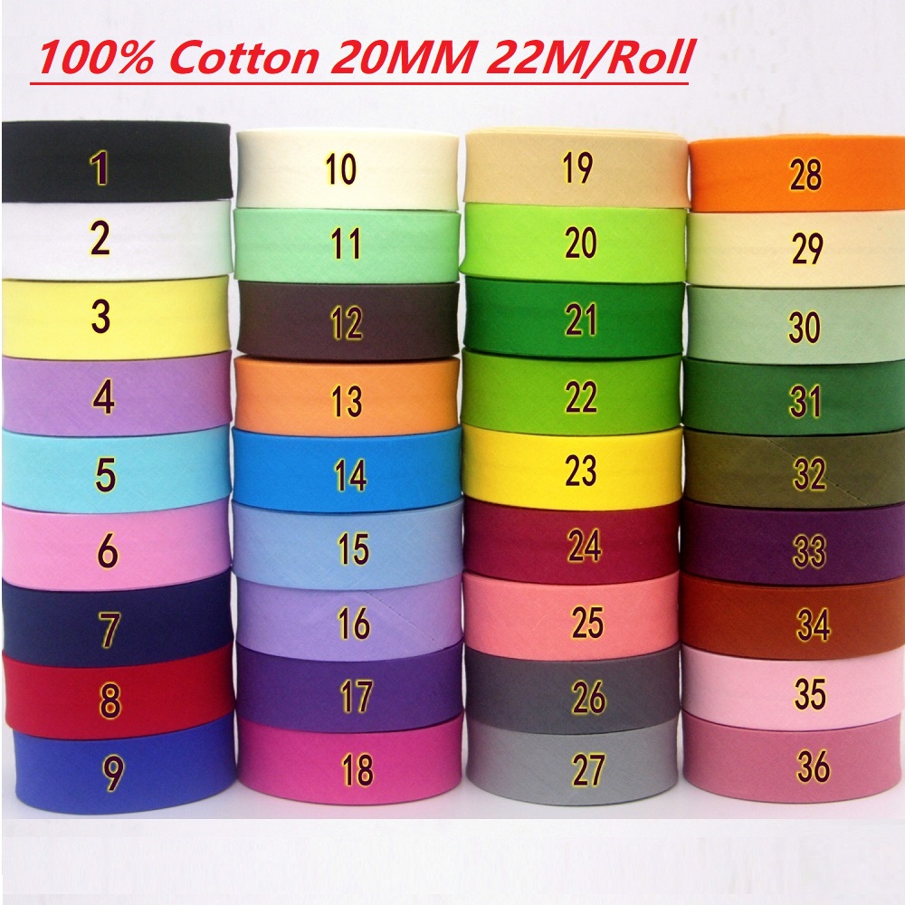 Binding Tape Bias - 22m/Roll 100% Cotton Bias Tape, 20mm
