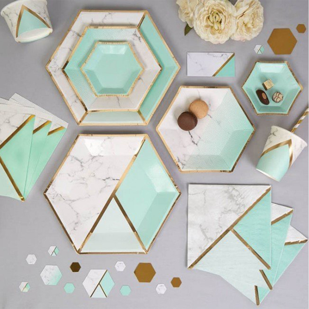Pattern Tissue Paper - 16Pcs Mint Green Bronzing Pattern Paper