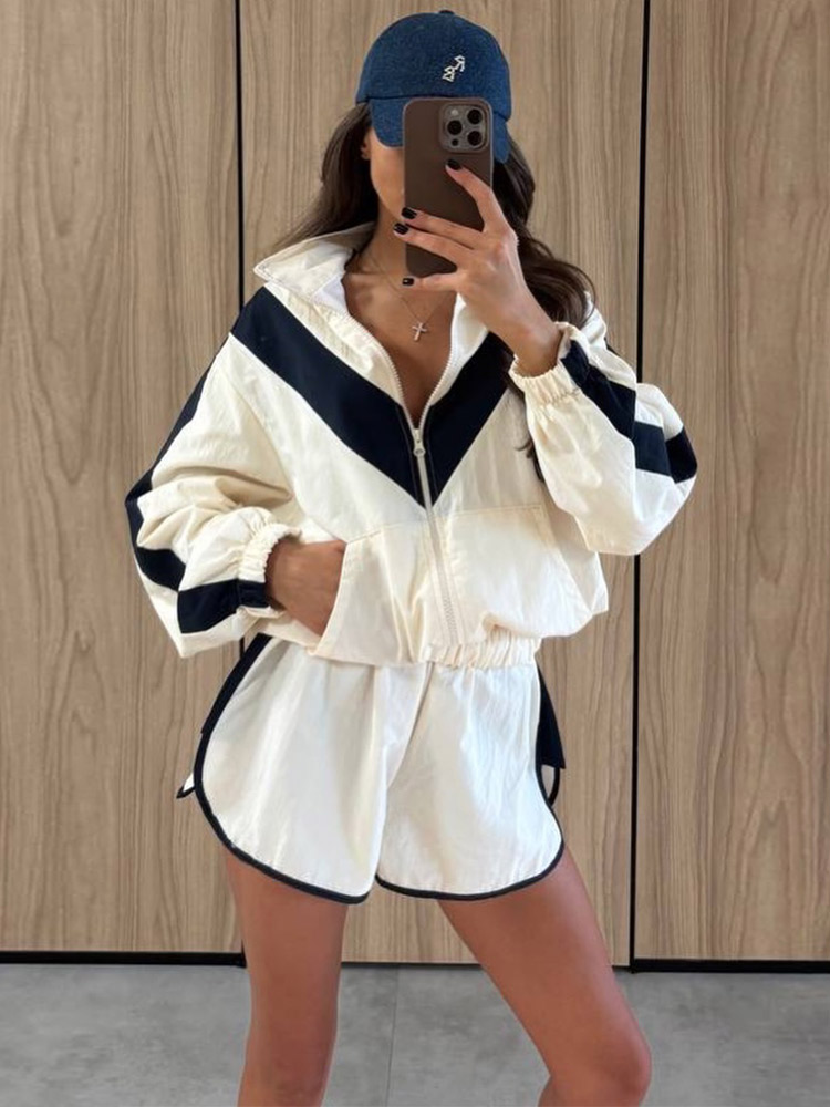 Contrast Shorts Two Piece Set  - Sewing Jackets review and price