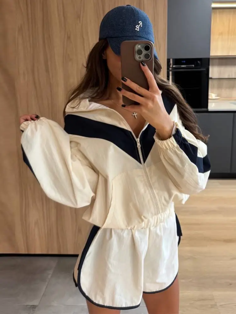 Contrast Shorts Two Piece Set  - Sewing Jackets review and price